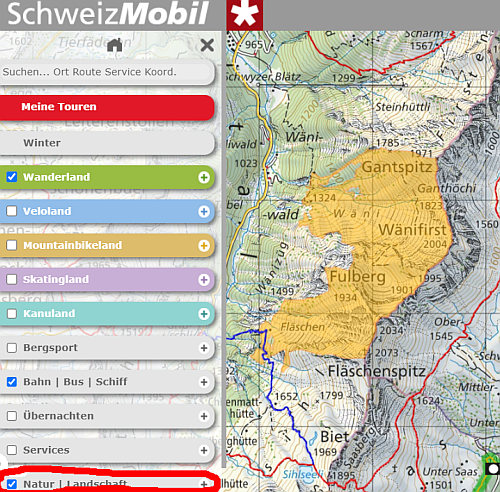 SchweizMobil-Karte, Herdenschutzgebiete