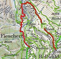 Karte SchweizMobil Fieschertal -Titterbrcke -          Bellwald