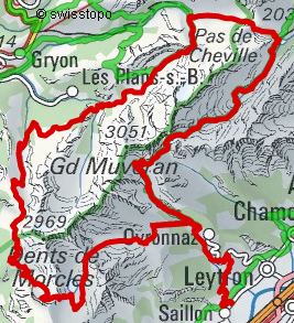 Tour des Muverans,
                  gezeichnete Karte SchweizMobilPlus