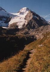 Tschingelhorn
        vom Busengrat aus; das Berghotel Obersteinberg liegt im Schatten
        unterhalb des Weges