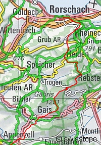 Detailkarte, gezeichnet mit SchweizMobil Plus