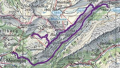 Wanderlandkarte, gezeichnet mit
        SchweizMobilPlus