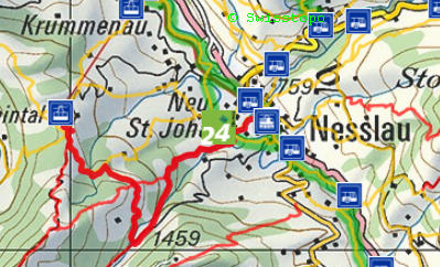Karte SchweizMobil mit eingezeichneter Route