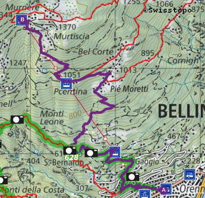 Wanderlandkarte mit eingezeichneter Route