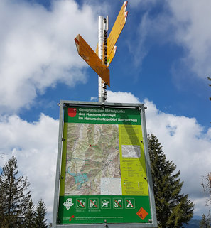 Wegweiser Butziflue, mit Tafel "Geographischer Mittelpunkt SZ"