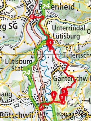 Karte SchweizMobilPlus mit eingezeichneter Route