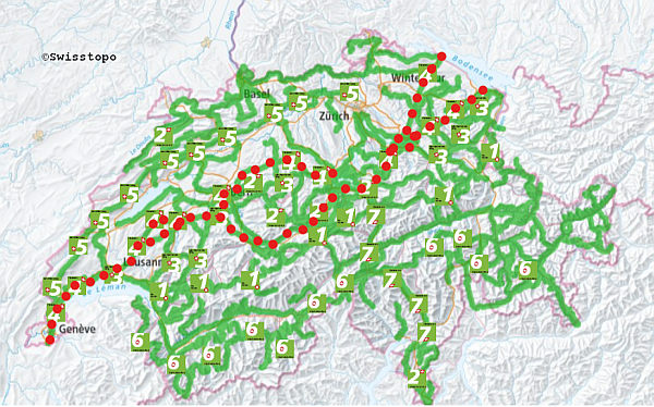 Jakobsweg durch die Schweiz, Karte SchweizMobil
