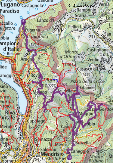 Wanderlandkarte Valle di Muggio, Südtessin